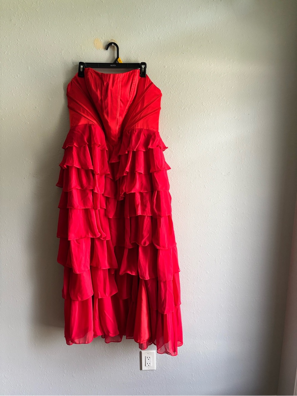 Strapless Tiered Ruffle Red Evening Dress